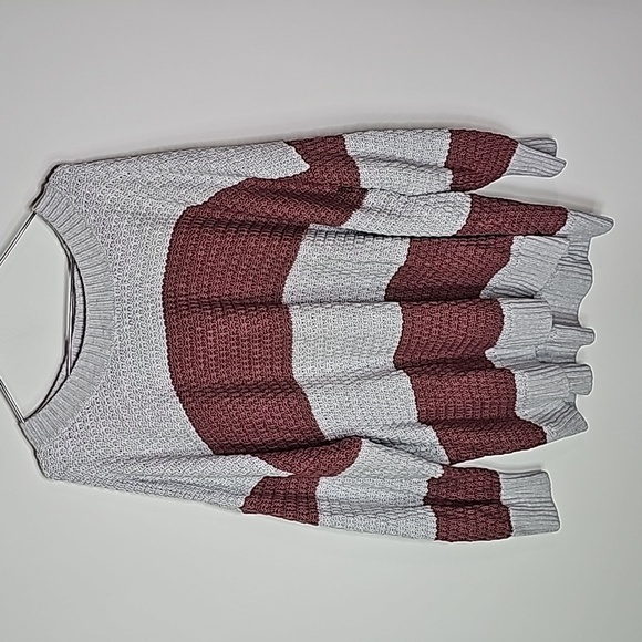 Old Navy gray and brown striped 3X crew neck tunic length sweater - Picture 1 of 6